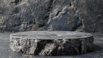 Rough stone platform with textured, rocky surface, ideal for presenting products or serving as a backdrop in photography and design projects. photo