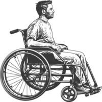 Thoughtful man in a wheelchair looking forward vector