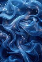 Abstract blue flowing fabric with star-like sparkles, creating a dreamy and ethereal artistic design. photo