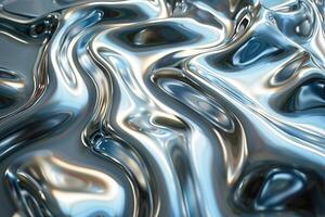 Abstract metallic liquid waves, seamless flowing silver texture, reflective surface background, modern and futuristic design. photo