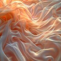Abstract close-up of flowing, smooth, and delicate peach-colored fabric creating fluid and elegant textures. photo