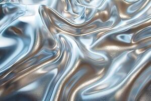 Luxurious silver satin fabric background with smooth and shiny texture, perfect for fashion and design projects. photo