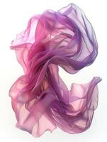 Abstract purple and pink flowing fabric in mid-air, creating a delicate and ethereal visual experience against a white background. photo