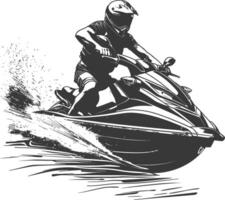 Monochrome Illustration of a Person Enjoying a Thrilling Ride on a Jet Ski Amidst Splashing Water vector