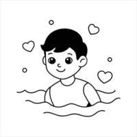 Cartoon little boy swimmer in the swimming pool line art vector