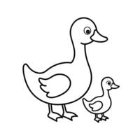 Cartoon happy mother duck and ducklings line art vector