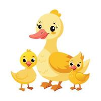 Cartoon happy mother duck and ducklings vector