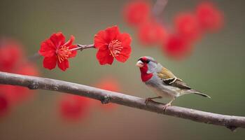 colourful tiny finch stands on a branch, Bird Photography photo