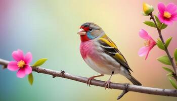 colourful tiny finch stands on a branch , Bird Photography photo