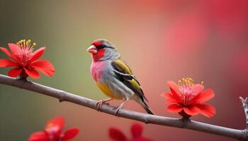 colourful tiny finch stands on a branch, Bird Photography photo