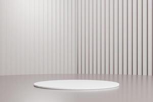 Abstract white 3D room with realistic white cylinder pedestal podium set. Minimal scene for product display presentation. 3d geometric platform. Stage for showcase. photo