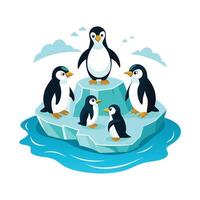 Group of funny penguins playing on ice floe vector