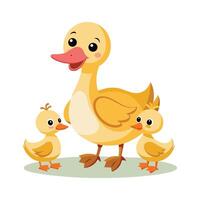 Cartoon happy mother duck and ducklings vector