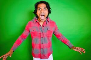 Man with open mouth surprised expression photo