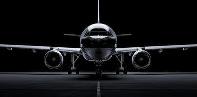Front View of Modern Airplane on Dark Background photo