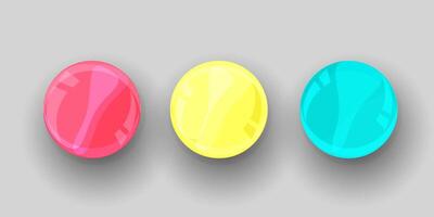 Big set of colorful glossy badge or button. 3d render. vector