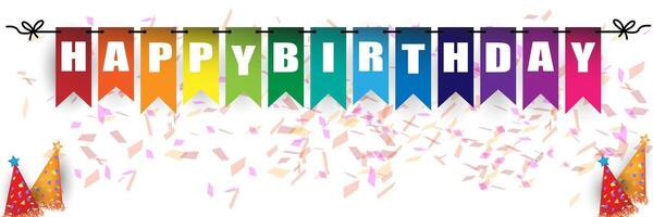 Happy birthday flags banner with confetti vector