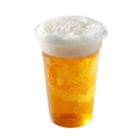 a glass of beer with ice and foam on top png