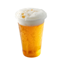a glass of beer with ice and foam on top png