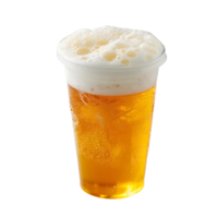 a glass of beer with ice and foam on top png