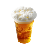 a glass of beer with ice and foam on top png