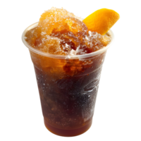 a cola drink with orange slices on top png