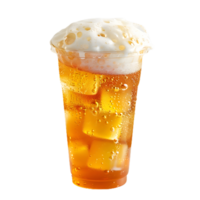 a glass of beer with ice and foam on top png