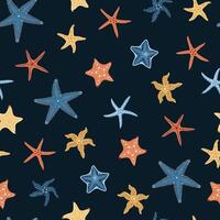 Seamless pattern with cartoon doodle starfish. Background with shellfish in flat style. Suitable for decoration, design, stickers vector