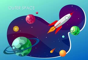 Cartoon illustration with outer space. Background galaxy vector