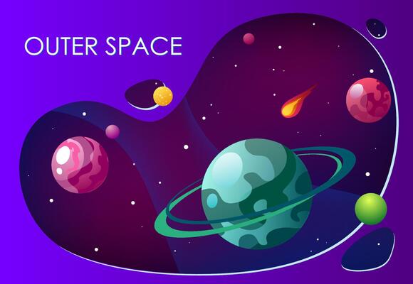 Cartoon illustration with outer space. Background galaxy