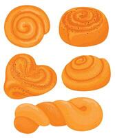 Set of cinnamon rolls and buns. A set of swirl buns. vector
