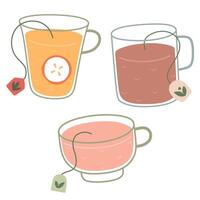 Doodle style herbal tea mug set. vector