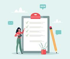 Checklist on a clipboard paper, successful completion of business tasks. vector