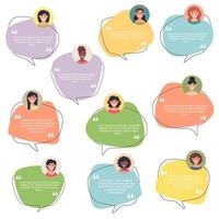 Testimonial Speech bubble concept, collection of female avatars, customer testimonials of information graphics, app and website vector