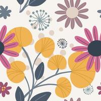Seamless pattern with botanical elements of flowers or herbs, berries vector
