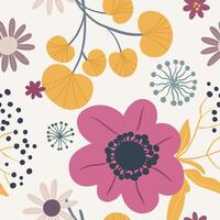 Seamless pattern with botanical elements of flowers or herbs, berries vector
