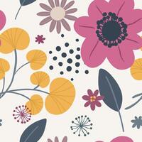 Seamless pattern with botanical elements of flowers or herbs, berries vector