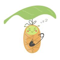 A cute caterpillar in a cocoon on a tree branch vector