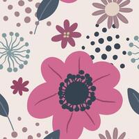 Seamless pattern with botanical elements of flowers or herbs, berries vector