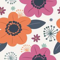 Seamless pattern with botanical elements of flowers or herbs, berries vector