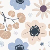 Seamless pattern with botanical elements of flowers or herbs, berries vector