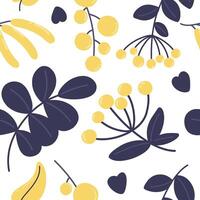 Seamless pattern with botanical elements of flowers or herbs, berries vector