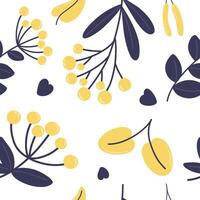 Seamless pattern with botanical elements of flowers or herbs, berries vector