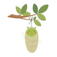 A cute caterpillar in a cocoon on a tree branch vector