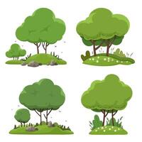 Collection of trees, gaming platforms, elements in cartoon flat style. vector