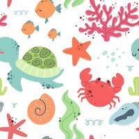 Seamless pattern with marine life vector