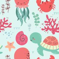 Seamless pattern with marine life vector