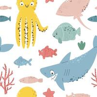 Seamless pattern with marine life vector