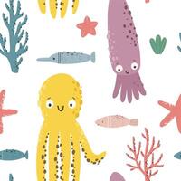 Seamless pattern with marine life vector