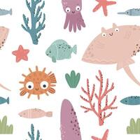 Seamless pattern with marine life vector
